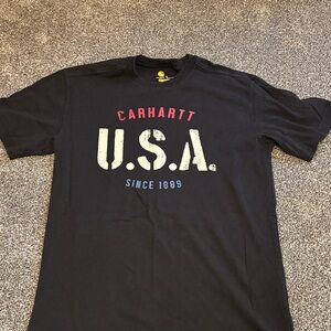 Carhartt Black Short-Sleeve U.S.A. Graphic Tee with Red and Blue Print